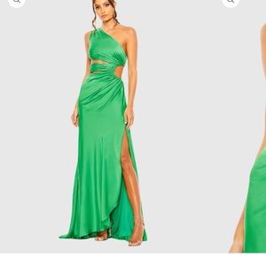 Mac Duggal Green Asymmetrical One Shoulder Gown